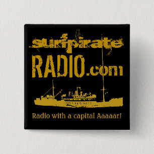 Badge Carré 5 Cm COM de point de surfpirateRADIO se boutonnent