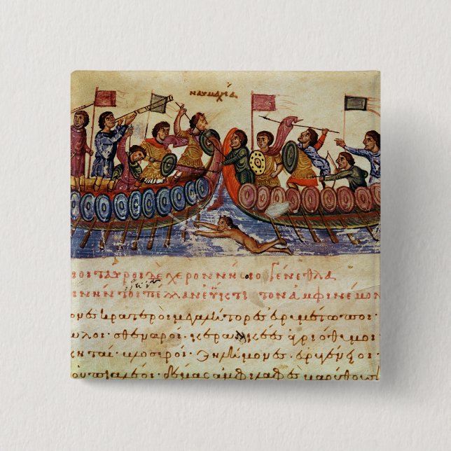 Badge Carré 5 Cm Combat naval entre deux bateaux (Devant)