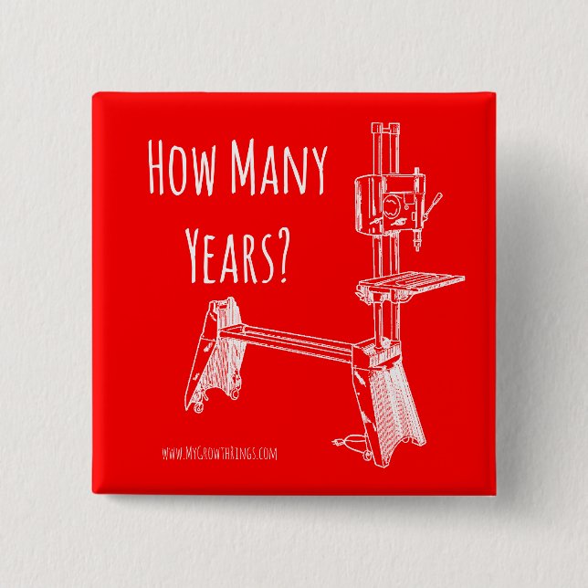 Badge Carré 5 Cm "Combien D'Années ?" Bouton Carré MyGrowthRings (Devant)