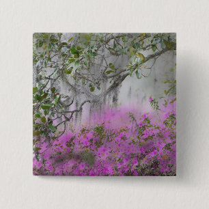 Badge Carré 5 Cm Composite numérique d'azalées et d'arbre magnolia