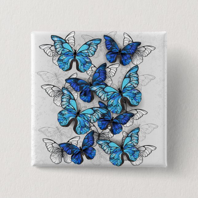Badge Carré 5 Cm Composition de papillons blancs et bleus (Devant)