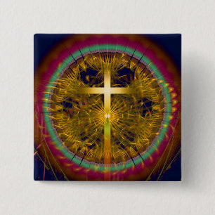 Badge Carré 5 Cm Composition ronde d'art fractal croisé