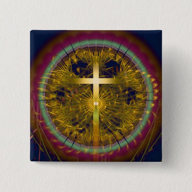 Badge Carré 5 Cm Composition ronde d'art fractal croisé (Devant)