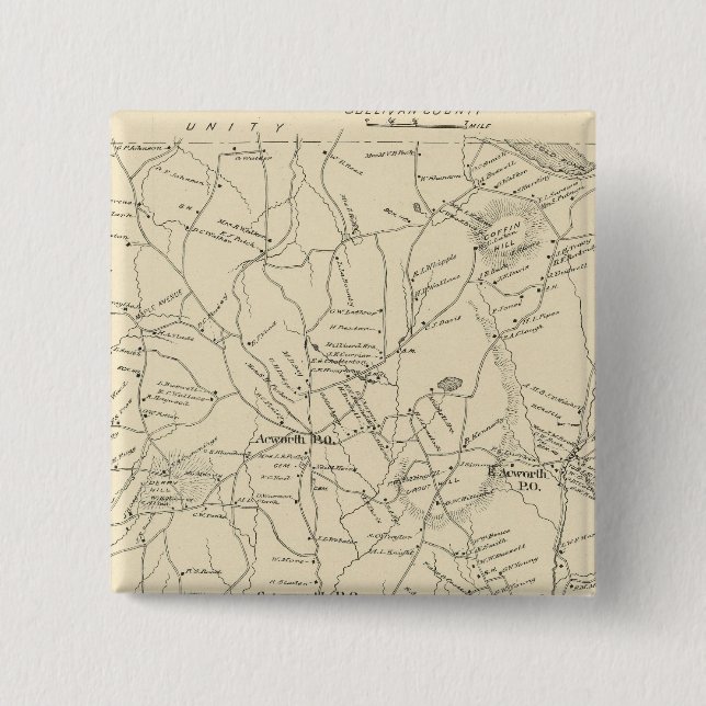 Badge Carré 5 Cm Comté d'Acworth, Sullivan (Devant)