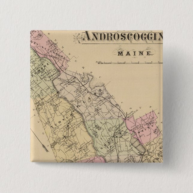 Badge Carré 5 Cm Comté d'Androscoggin, carte du Maine (Devant)