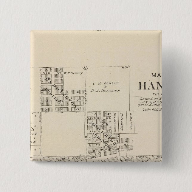 Badge Carré 5 Cm Comté de Hanford, Tulare (Devant)