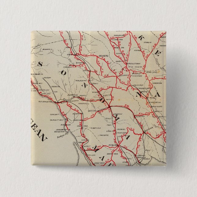 Badge Carré 5 Cm Comtés de Sonoma, Marin, Lake et Napa (Devant)