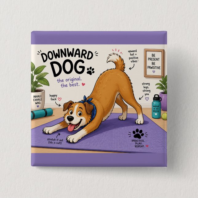 Badge Carré 5 Cm Conception amusante de chien vers le bas  (Devant)