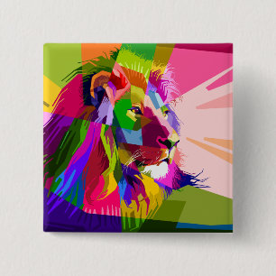 Badge Carré 5 Cm Conception d'art pop prismatique coloré de lion
