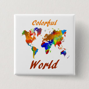 Badge Carré 5 Cm Conception de carte du monde colorée 33
