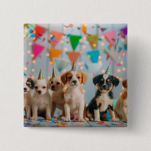 Badge Carré 5 Cm Conception de célébration d'anniversaire de chiots