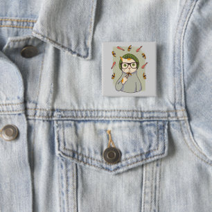 Badge Carré 5 Cm Conception de chat amateur de sushi gourmet
