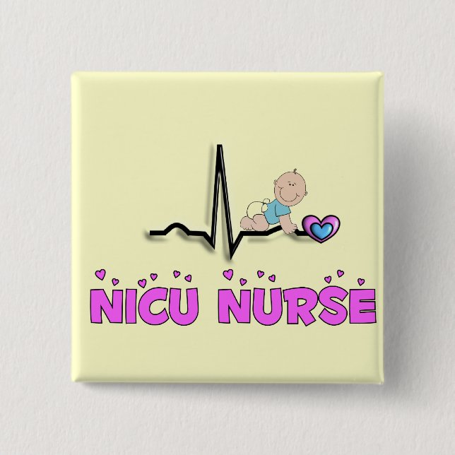 Badge Carré 5 Cm Conception de l'infirmière QRS de NICU (Devant)