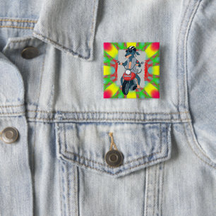 Badge Carré 5 Cm Conception de motard de chien cool pour les amateu