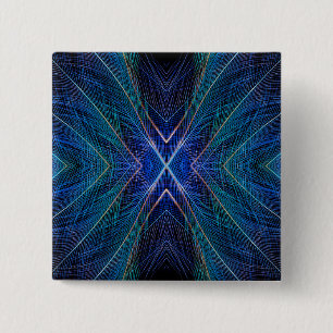 Badge Carré 5 Cm Conception de plume fractale bleue
