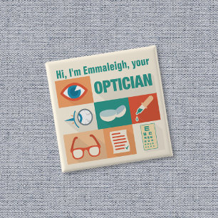 Badge Carré 5 Cm Conception icônique d'opticien personnalisé profes