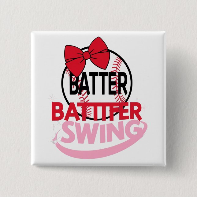 Badge Carré 5 Cm Conception Sur Le Thème Du Baseball "Batter Batter (Devant)