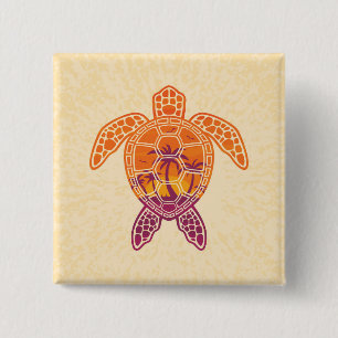 Badge Carré 5 Cm Conception Tropicale de la tortue de mer coucher d