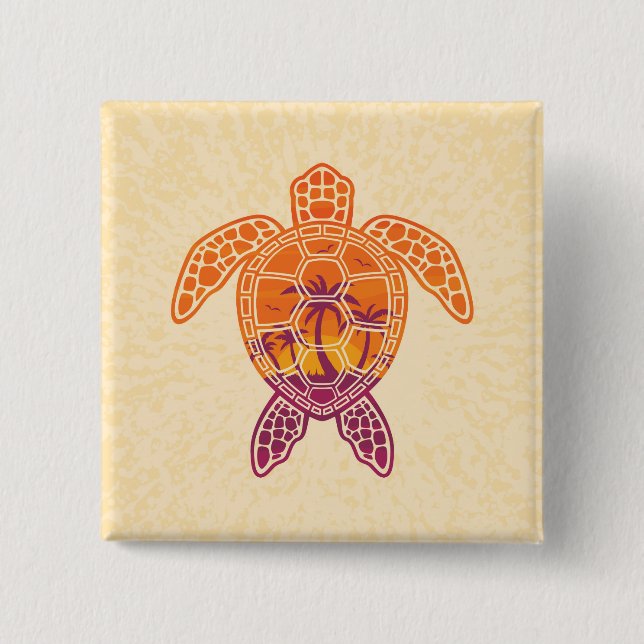 Badge Carré 5 Cm Conception Tropicale de la tortue de mer coucher d (Devant)