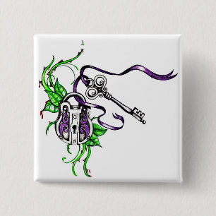 Badge Carré 5 Cm Conception vintage de clé et verrou violet