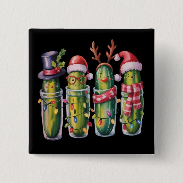 Badge Carré 5 Cm Concombre de Noël drôle Pickle Pickles Fête  (Devant)