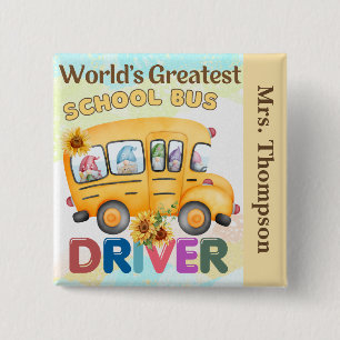 Badge Carré 5 Cm Conducteur de bus scolaire le plus génial Personna