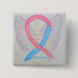 Badge Carré 5 Cm Connaissance de la perte de bébé Ruban Angel Peint