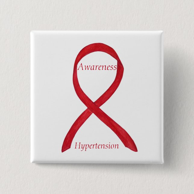 Badge Carré 5 Cm Connaissance de l'hypertension (HTN) Ruban rouge É (Devant)