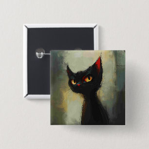 Badge Carré 5 Cm Connaissant Black Ninja Cat