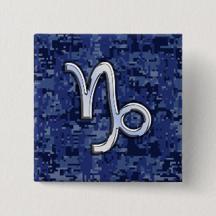Badge Carré 5 Cm Connexion Zodiac Capricorne sur Camouflage numériq