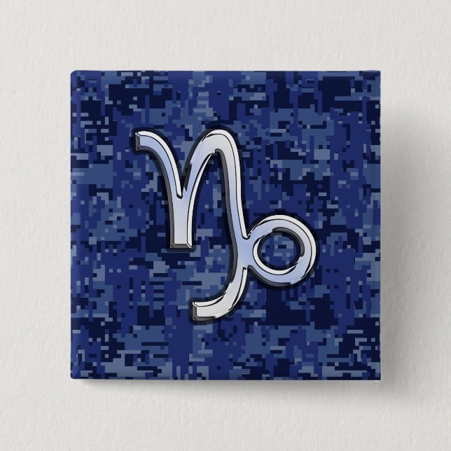Badge Carré 5 Cm Connexion Zodiac Capricorne sur Camouflage numériq (Devant)