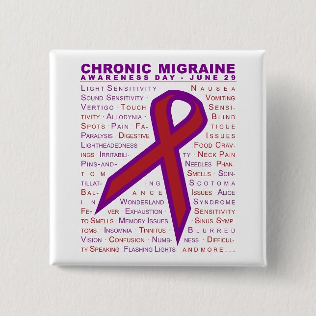 Badge Carré 5 Cm Conscience chronique de migraine - symptômes et (Devant)
