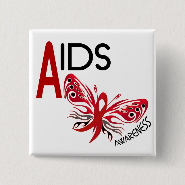Badge Carré 5 Cm Conscience du papillon 3 du SIDA/HIV (Devant)