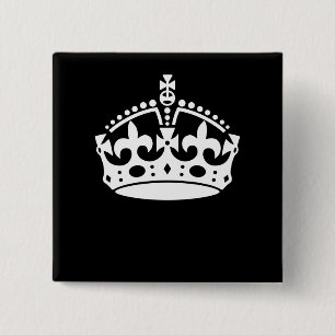 Badge Carré 5 Cm CONSERVER CALME COURONNE sur la décoration noire
