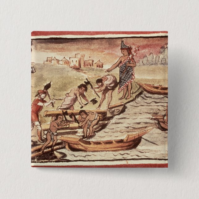 Badge Carré 5 Cm Constructeurs de bateaux indiens mexicains (Devant)