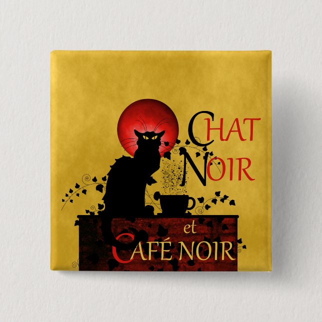 Badge Carré 5 Cm Conversation Noir et Café Noir (Devant)