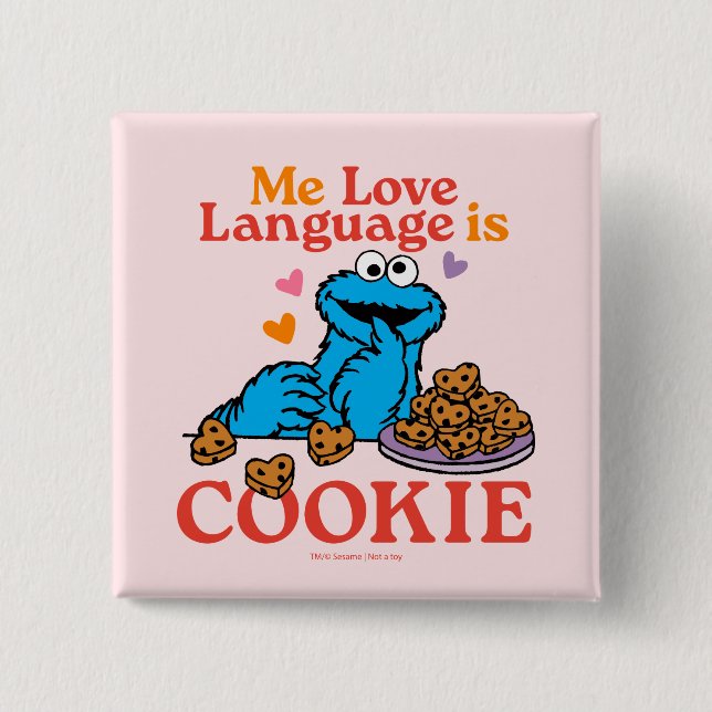 Badge Carré 5 Cm Cookie Monster | Citation de la Saint Valentin (Devant)
