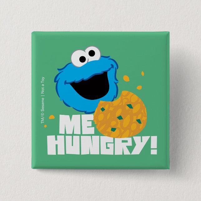 Badge Carré 5 Cm Cookie Monster | J'ai faim ! (Devant)