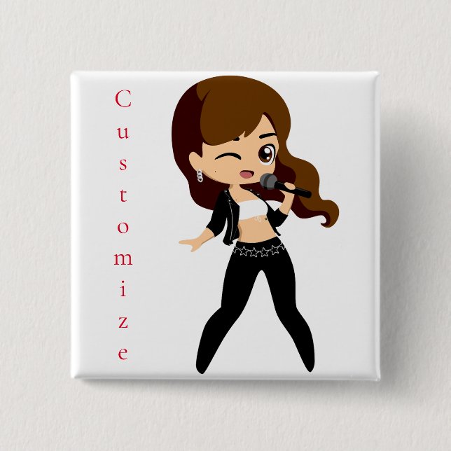 Badge Carré 5 Cm Cool fille chante Karaoke Thunder_Cove (Devant)