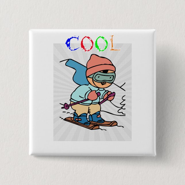 Badge Carré 5 Cm Cool Funny Skier | conceptions de ski | skier drôl (Devant)
