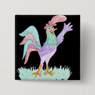 Badge Carré 5 Cm Coq Chantant