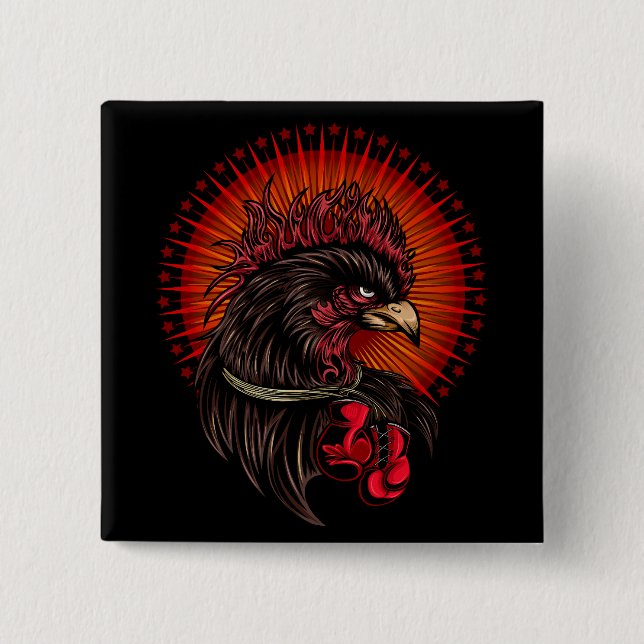 Badge Carré 5 Cm Coq de boîte (Devant)