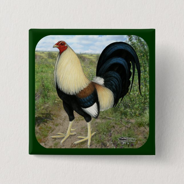 Badge Carré 5 Cm Coq de combat de route de campagne (Devant)