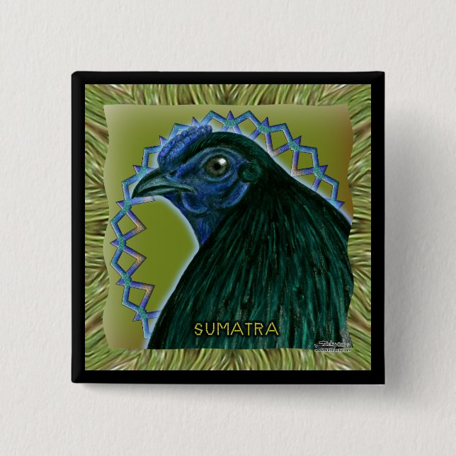 Badge Carré 5 Cm Coq Sumatra encadré (Devant)