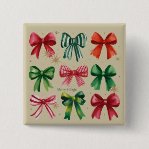 Badge Carré 5 Cm Coquettes de Noël Rouge Vert Arc Fille Saison de N