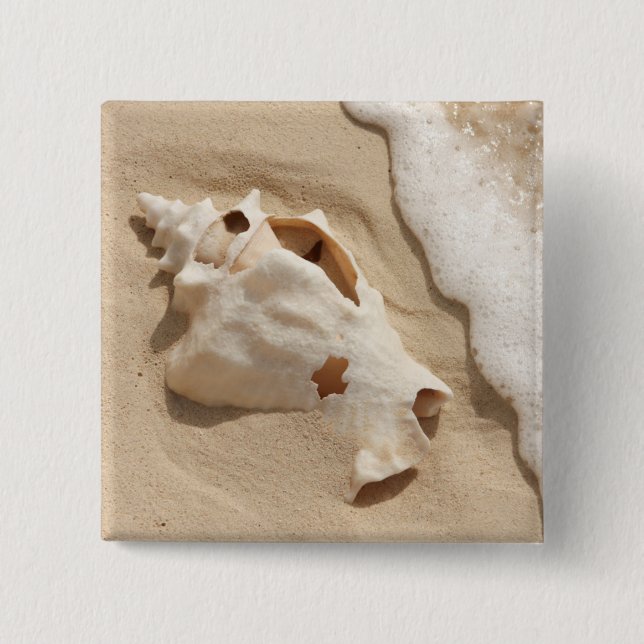 Badge Carré 5 Cm Coquillage sur l'île des Caraïbes de Turc grand de (Devant)