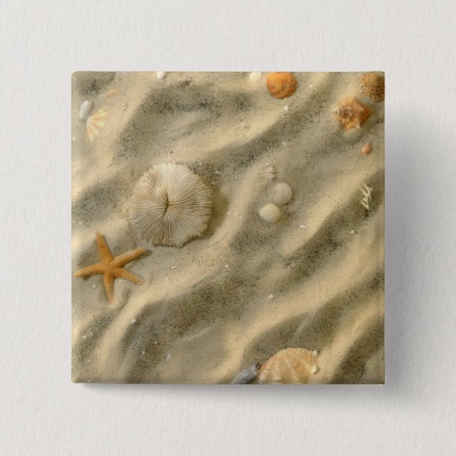 Badge Carré 5 Cm Coquillages en sable (Devant)