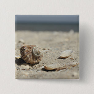 Badge Carré 5 Cm Coquillages sur le sable par la mer
