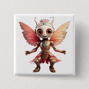 Badge Carré 5 Cm Coral Gold Mignon Robot Danseur Pixie