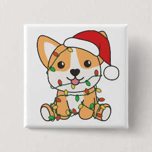 Badge Carré 5 Cm Corgi Noël Animaux d'hiver Chien